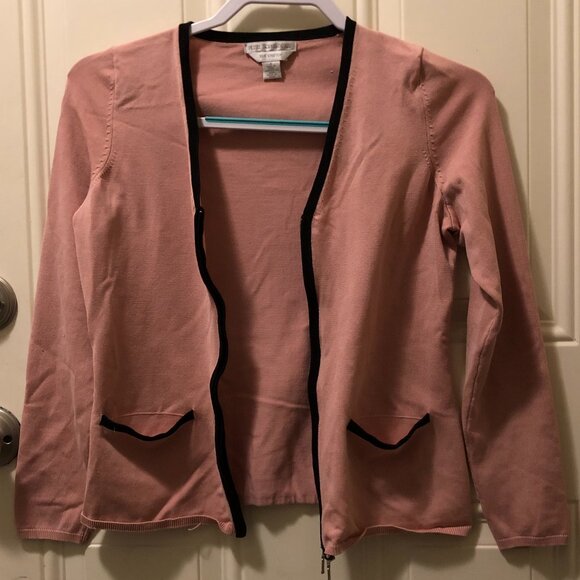 Vintage Petite Sophisticate Pink & Black Silk Blend Zip Cardigan | *Size is 1P - Picture 6 of 13